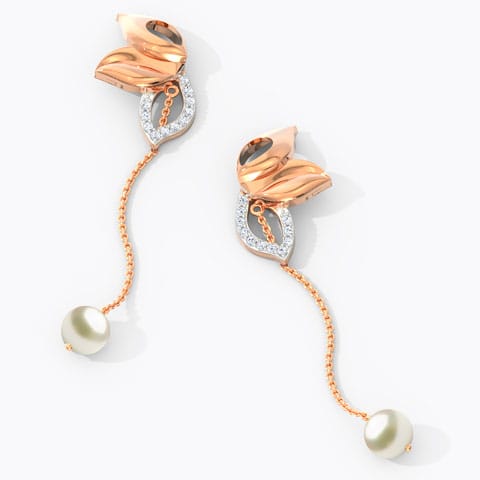 Exquisite Leaflet Pearl Drop Earrings Diamond,Gemstone Earrings 18 Karat Rose Gold Exquisite Leaflet Pearl Drop Earrings