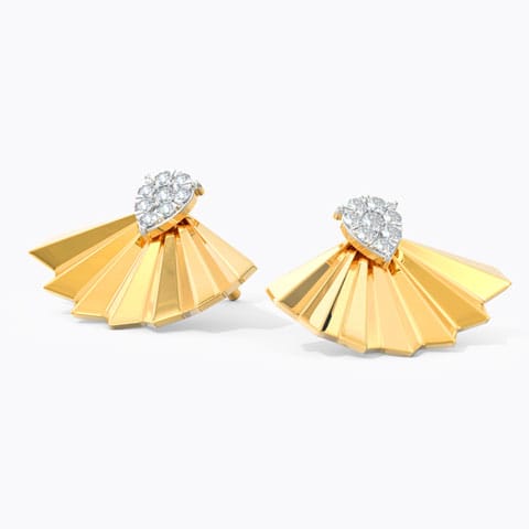 Flare Crown Diamond Stud Earrings Diamond Earrings 14 Karat Yellow Gold Flare Crown Diamond Stud Earrings