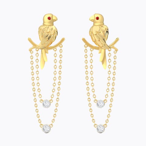 Swaying Parrot Gemstone Drop Earrings Diamond,Gemstone Earrings 18 Karat Yellow Gold Swaying Parrot Gemstone Drop Earrings