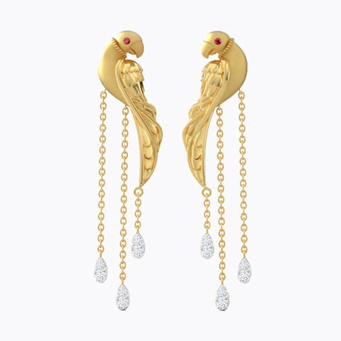 Exquisite Parrot Gemstone Drop Earrings Diamond,Gemstone Earrings 18 Karat Yellow Gold Exquisite Parrot Gemstone Drop Earrings