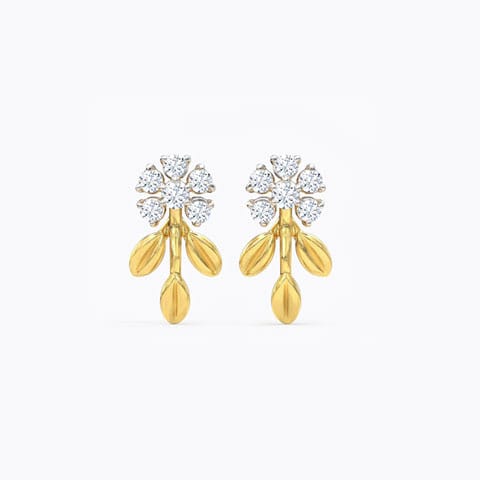Dainty Fern Diamond Stud Earrings Diamond Earrings 18 Karat Yellow Gold Dainty Fern Diamond Stud Earrings
