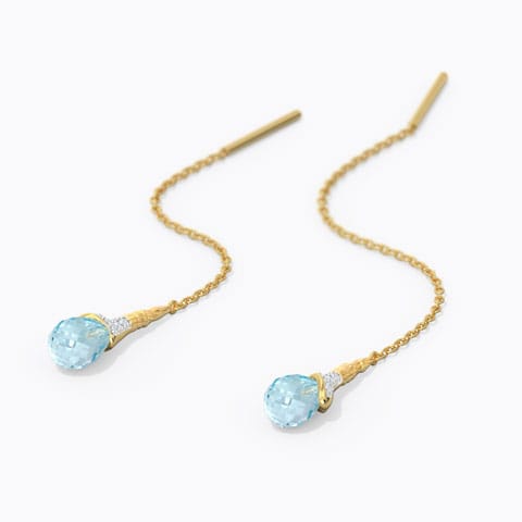 Intricate Dewdrops Gemstone Sui Dhaga Diamond,Gemstone Earrings 14 Karat Yellow Gold Intricate Dewdrops Gemstone Sui Dhaga