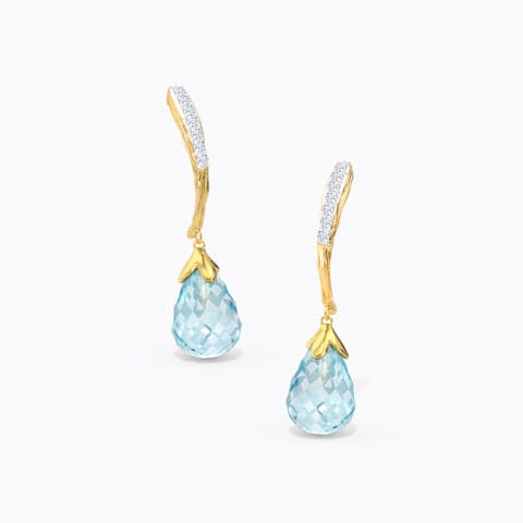 Crescent Dewdrops Gemstone Drop Earrings Diamond,Gemstone Earrings 14 Karat Yellow Gold Crescent Dewdrops Gemstone Drop Earrings