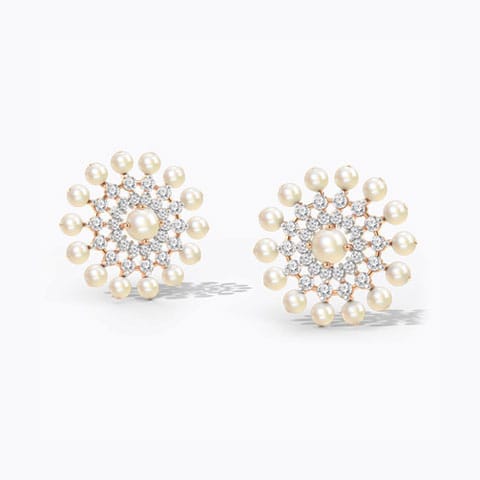 Coupe Pearl Stud Earrings Diamond,Gemstone Earrings 18 Karat Rose Gold Coupe Pearl Stud Earrings
