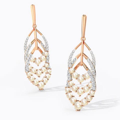 Chasse Pearl Drop Earrings Diamond,Gemstone Earrings 18 Karat Rose Gold Chasse Pearl Drop Earrings