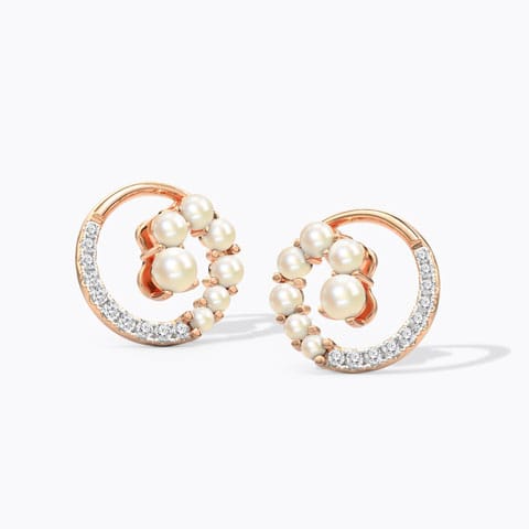 Ballone Pearl Stud Earrings Diamond,Gemstone Earrings 18 Karat Rose Gold Ballone Pearl Stud Earrings