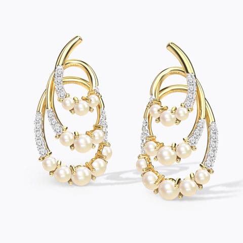 Avant Pearl Drop Earrings Diamond,Gemstone Earrings 18 Karat Yellow Gold Avant Pearl Drop Earrings