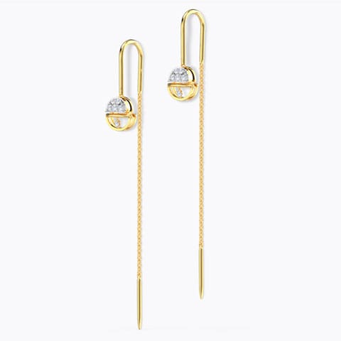 Half and Half Diamond Sui Dhaga Earrings Diamond Earrings 14 Karat Yellow Gold Half and Half Diamond Sui Dhaga Earrings