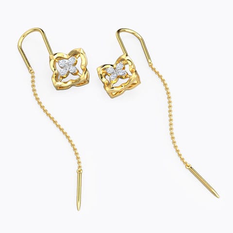 Vinca Diamond Sui Dhaga Earrings Diamond Earrings 14 Karat Yellow Gold Vinca Diamond Sui Dhaga Earrings
