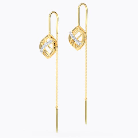 Lattice Diamond Sui Dhaga Earrings Diamond Earrings 14 Karat Yellow Gold Lattice Diamond Sui Dhaga Earrings