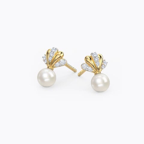 Streak Pearl Stud Earrings Diamond,Gemstone Earrings 18 Karat Yellow Gold Streak Pearl Stud Earrings