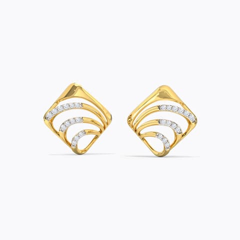 Curvy Quad Diamond Stud Earrings Diamond Earrings 14 Karat Yellow Gold Curvy Quad Diamond Stud Earrings