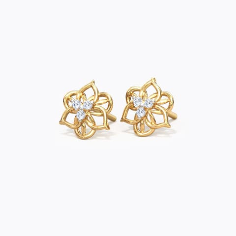 Ornate Bloom Diamond Stud Earrings Diamond Earrings 14 Karat Yellow Gold Ornate Bloom Diamond Stud Earrings