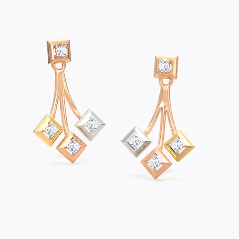 Quad Triplet Diamond Ear Jackets Diamond Earrings 14 Karat Three Tone Gold Quad Triplet Diamond Ear Jackets