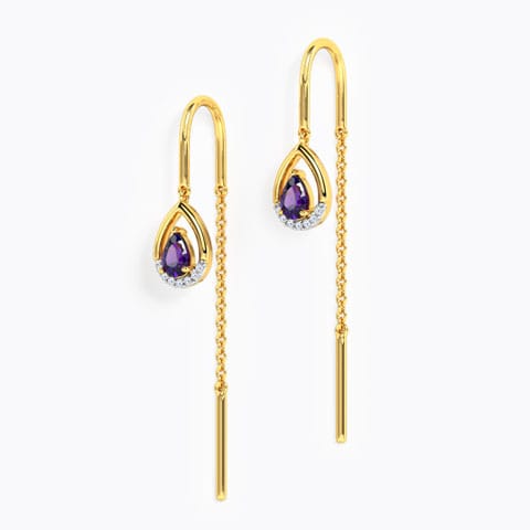 Purple Haze Gemstone Sui Dhaga Earrings Diamond,Gemstone Earrings 14 Karat Yellow Gold Purple Haze Gemstone Sui Dhaga Earrings