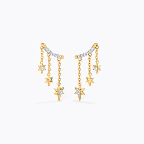Starry Diamond Drop Earrings Diamond Earrings 14 Karat Yellow Gold Starry Diamond Drop Earrings