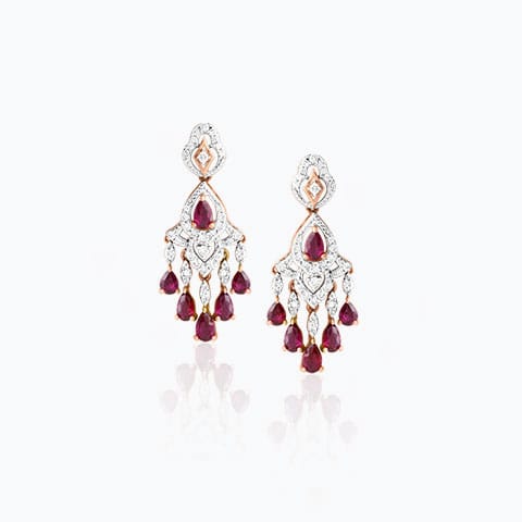 Vintage Scarlet Gemstone Drop Earrings Diamond,Gemstone Earrings 18 Karat Rose Gold Vintage Scarlet Gemstone Drop Earrings
