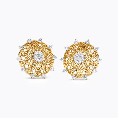 Soha Ornate Diamond Stud Earrings Diamond Earrings 18 Karat Yellow Gold Soha Ornate Diamond Stud Earrings