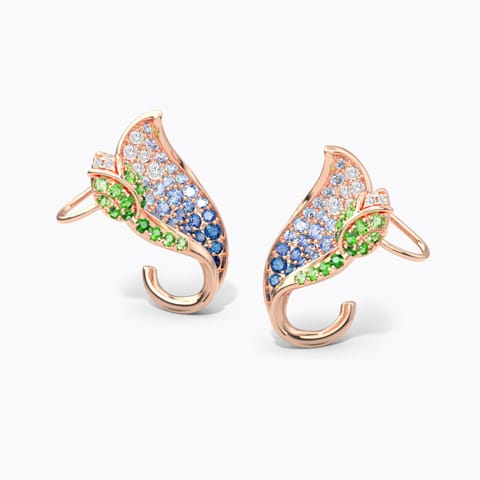 Dual Twinkle Gemstone Hoop Earrings Diamond,Gemstone Earrings 18 Karat Rose Gold Dual Twinkle Gemstone Hoop Earrings