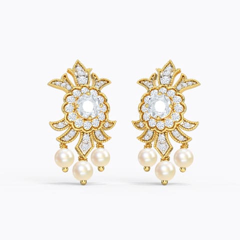 Kamilla Pearl Drop Earrings Diamond,Gemstone Earrings 18 Karat Yellow Gold Kamilla Pearl Drop Earrings