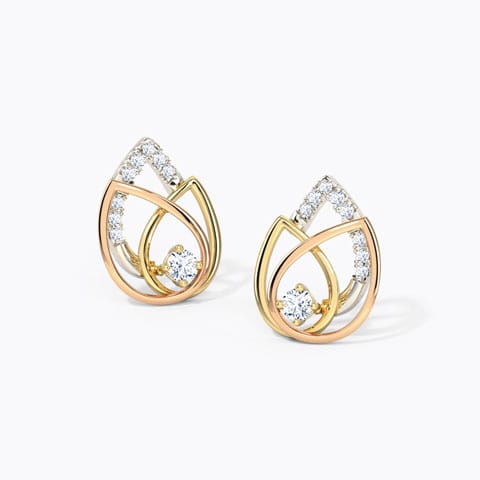 Trio Bud Diamond Stud Earrings Diamond Earrings 14 Karat Three Tone Gold Trio Bud Diamond Stud Earrings