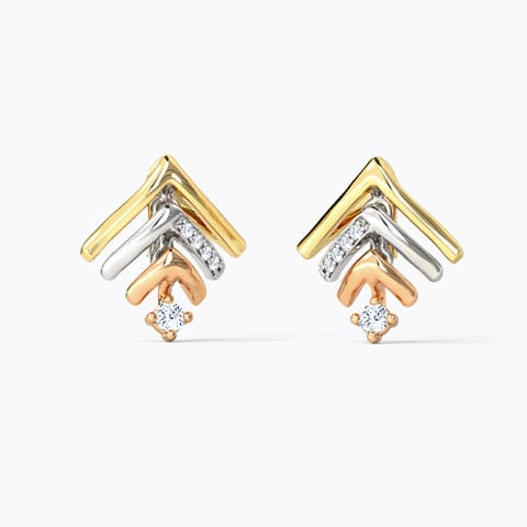 Stacked Linear Diamond Stud Earrings Diamond Earrings 14 Karat Three Tone Gold Stacked Linear Diamond Stud Earrings