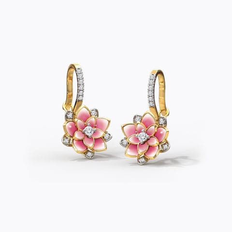 Glorious Lotus Diamond Drop Earrings Diamond Earrings 18 Karat Yellow Gold Glorious Lotus Diamond Drop Earrings
