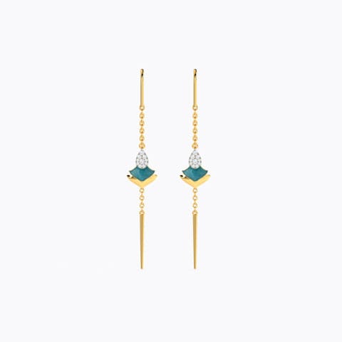 Flare Azure Diamond Sui Dhaga Earrings Diamond Earrings 14 Karat Yellow Gold Flare Azure Diamond Sui Dhaga Earrings
