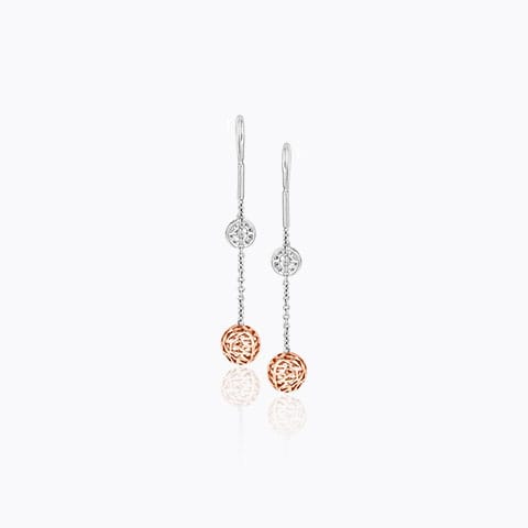 Edgy Orb Diamond Sui Dhaga Diamond Earrings 14 Karat Two Tone Gold Edgy Orb Diamond Sui Dhaga