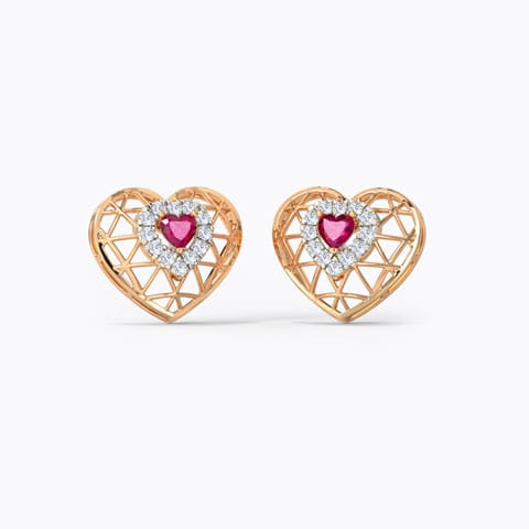 Scarlet Heart Gemstone Drop Earrings Diamond,Gemstone Earrings 14 Karat Rose Gold Scarlet Heart Gemstone Drop Earrings