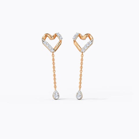 Twirling Heart Diamond Drop Earrings Diamond Earrings 14 Karat Rose Gold Twirling Heart Diamond Drop Earrings