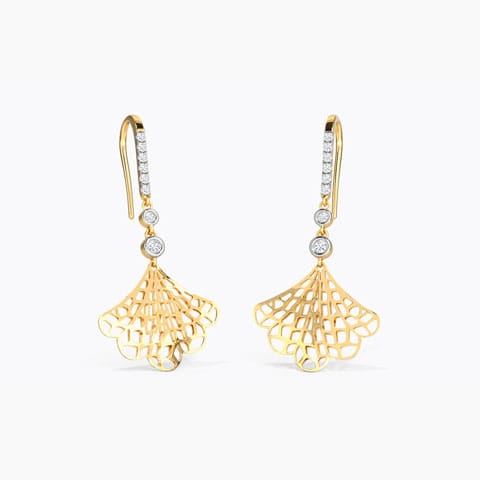 Intricate Flare Diamond Drop Earrings Diamond Earrings 14 Karat Yellow Gold Intricate Flare Diamond Drop Earrings