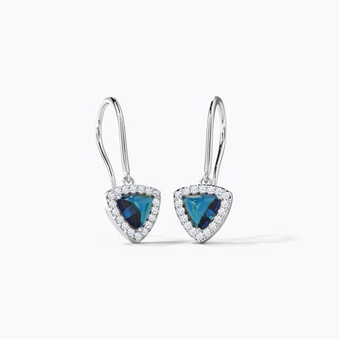 Curvy Trigon Drop Gemstone Hoop Earrings Diamond,Gemstone Earrings 14 Karat White Gold Curvy Trigon Drop Gemstone Hoop Earrings