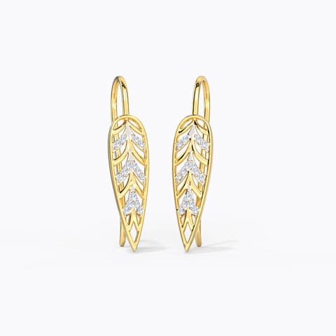 Sleek Frond Diamond Drop Earrings Diamond Earrings 14 Karat Yellow Gold Sleek Frond Diamond Drop Earrings