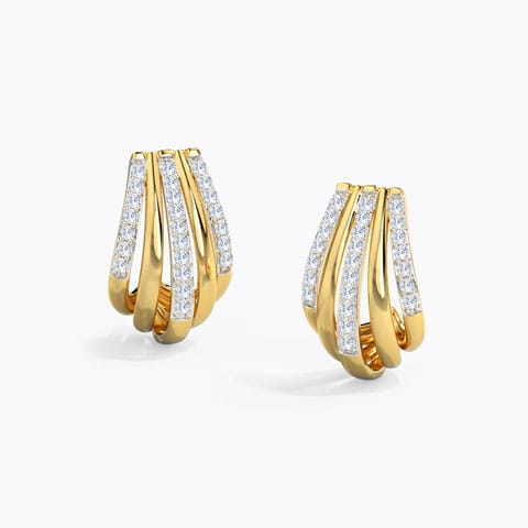 Quint Linear Diamond Hoop Earrings Diamond Earrings 14 Karat Yellow Gold Quint Linear Diamond Hoop Earrings