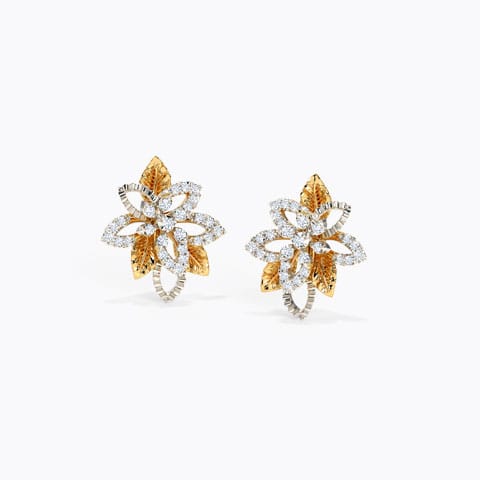 Dazzling Bloom Diamond Stud Earrings Diamond Earrings 18 Karat Two Tone Gold Dazzling Bloom Diamond Stud Earrings