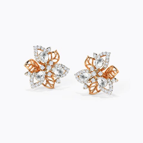 Enticing Bloom Diamond Stud Earrings Diamond,Gemstone Earrings 18 Karat Two Tone Gold Enticing Bloom Diamond Stud Earrings