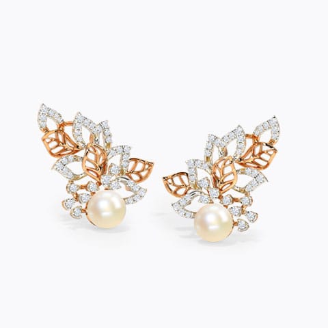 Pleasing Bloom Pearl Stud Earrings Diamond,Gemstone Earrings 18 Karat Rose Gold Pleasing Bloom Pearl Stud Earrings