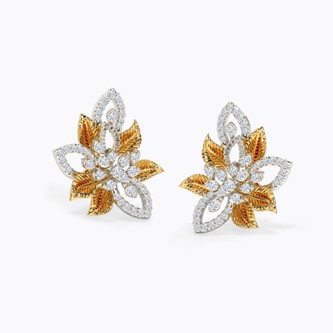 Alluring Bloom Diamond Stud Earrings Diamond Earrings 18 Karat Two Tone Gold Alluring Bloom Diamond Stud Earrings