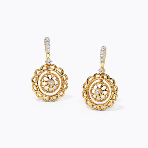 Enchanting Floral Diamond Drop Earrings Diamond Earrings 14 Karat Yellow Gold Enchanting Floral Diamond Drop Earrings