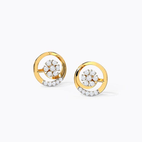 Graceful Swirl Diamond Stud Earrings Diamond Earrings 14 Karat Yellow Gold Graceful Swirl Diamond Stud Earrings