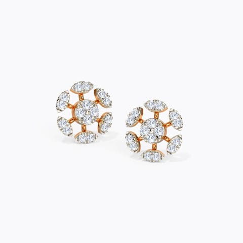 Twinkling Round Diamond Stud Earrings Diamond Earrings 14 Karat Rose Gold Twinkling Round Diamond Stud Earrings