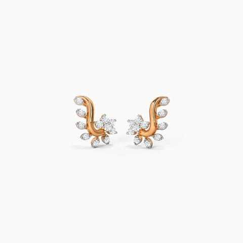 Floral Leaf Diamond Stud Earrings Diamond Earrings 14 Karat Rose Gold Floral Leaf Diamond Stud Earrings