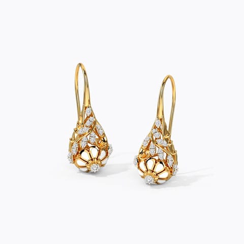 Strong Floret Diamond Drop Earrings Diamond Earrings 14 Karat Yellow Gold Strong Floret Diamond Drop Earrings