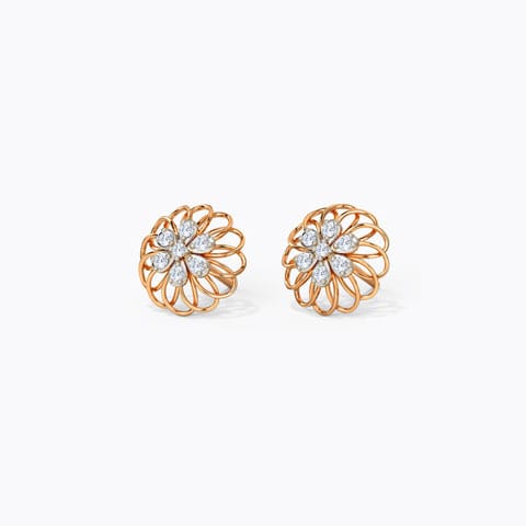 Twirly Blossom Diamond Stud Earrings Diamond Earrings 14 Karat Rose Gold Twirly Blossom Diamond Stud Earrings