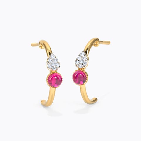 Scarlet Dew Gemstone Hoop Earrings Diamond,Gemstone Earrings 14 Karat Yellow Gold Scarlet Dew Gemstone Hoop Earrings