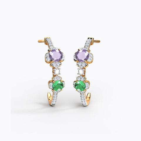 Magnificent Floret Gemstone Hoop Earrings Diamond,Gemstone Earrings 14 Karat Yellow Gold Magnificent Floret Gemstone Hoop Earrings