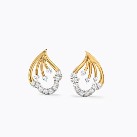 Delicate Petal Diamond Stud Earrings Diamond Earrings 14 Karat Yellow Gold Delicate Petal Diamond Stud Earrings