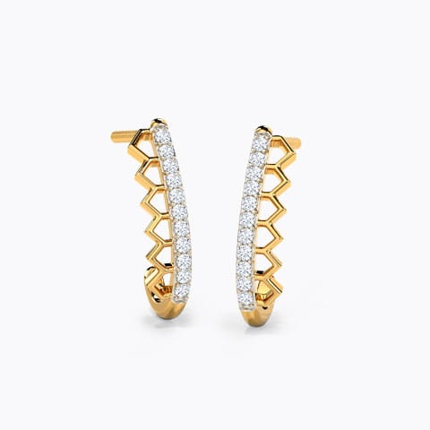 Petite Zigzag Diamond Hoop Earrings Diamond Earrings 14 Karat Yellow Gold Petite Zigzag Diamond Hoop Earrings
