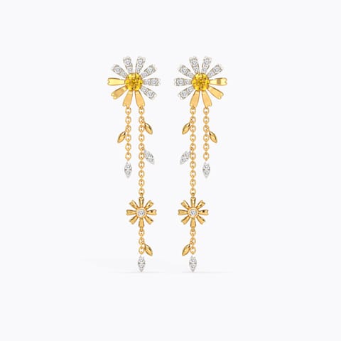 Happy Daisy Gemstone Drop Earrings Diamond,Gemstone Earrings 14 Karat Yellow Gold Happy Daisy Gemstone Drop Earrings